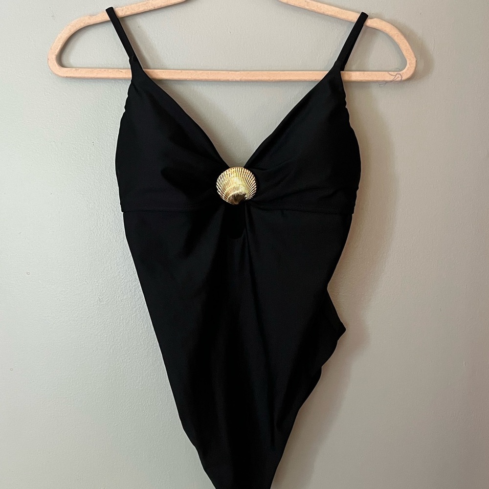 Shade & Shore Black Swimsuit with Gold Shell Accent Medium